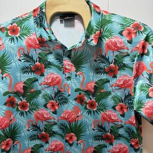 Yatta Golf Shirt Mens Size 2XL Pink Flamingo Floral All Over Print Polo
